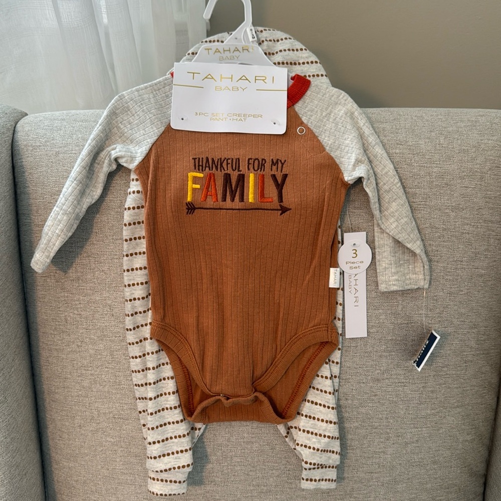 ✨🤍NWT 0-3M TAHARI “THANKFUL” SET W/ HAT